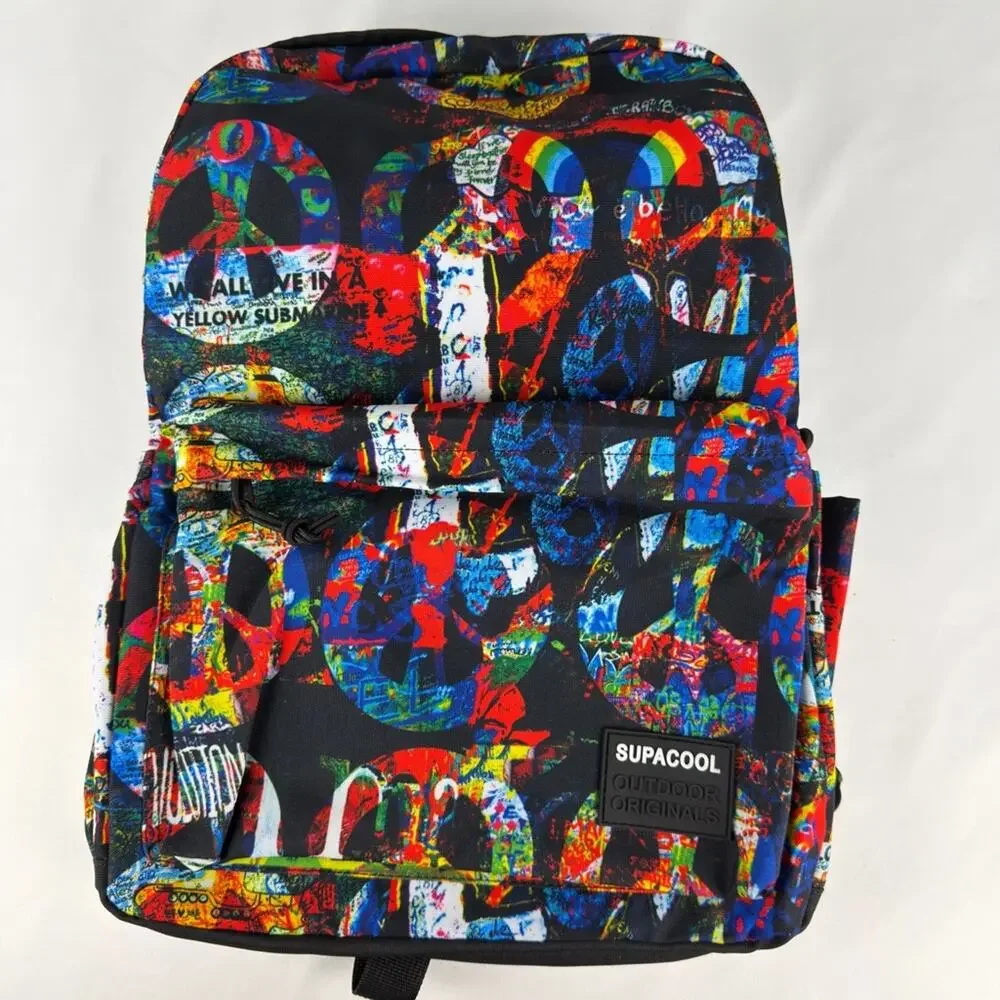 NWOT Laptop Backpack School USB Charging Port, Lightweight, Peace Graphic Unisex